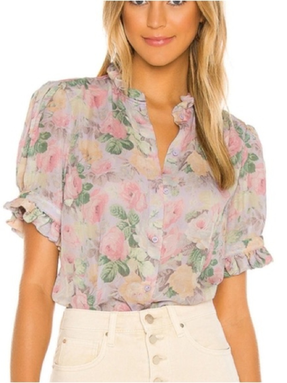 SELKIE THE BISTRO BLOUSE FLORAL PUFF SLEEVE MEDIUM